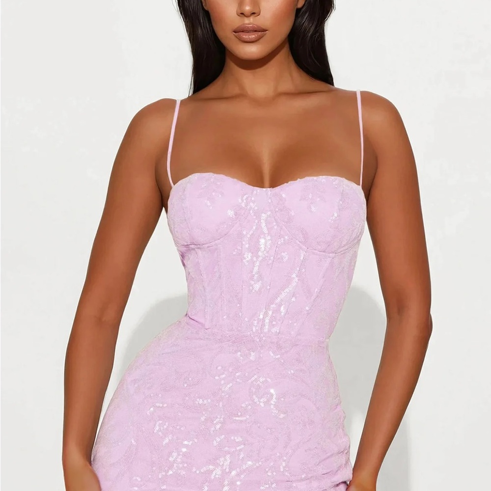 Fashion Nova Lavender Sequin Corset Gown